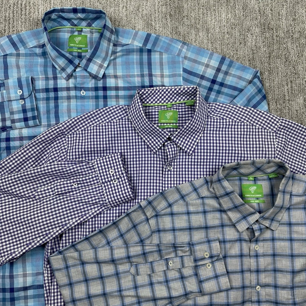 Lot of 3 Forsyth of Canada Mens XL Long Sleeve Plaid‎ Non Iron Cotton Shirts